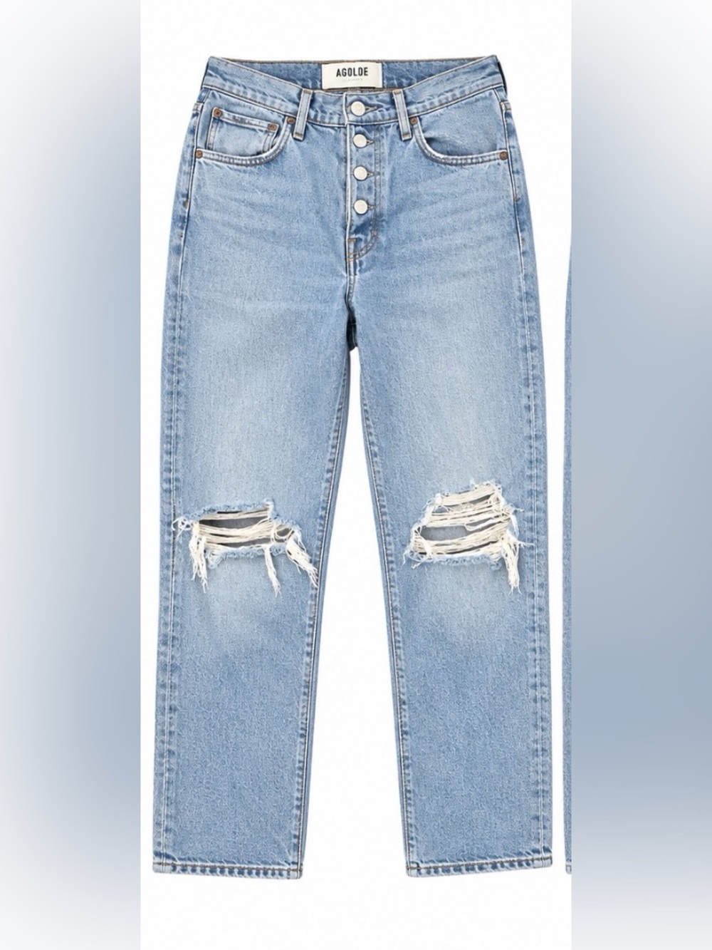 AGOLDE Riley High Rise Straight Crop Distressed Jeans Size 27 Light Wash